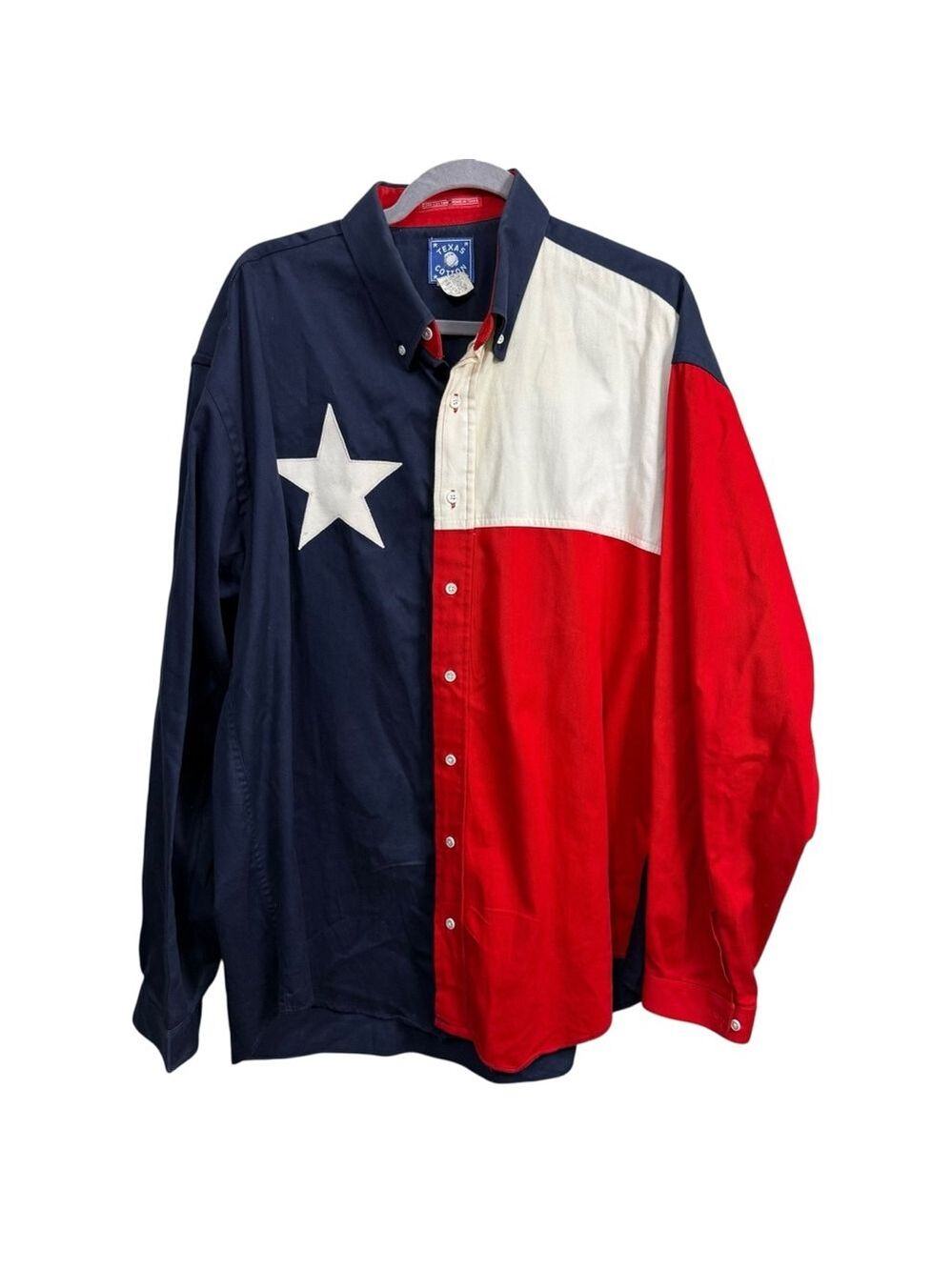 Vintage Texas Cotton Men’s XL Long Sleeve Button Front Texas Flag Shirt Made USA